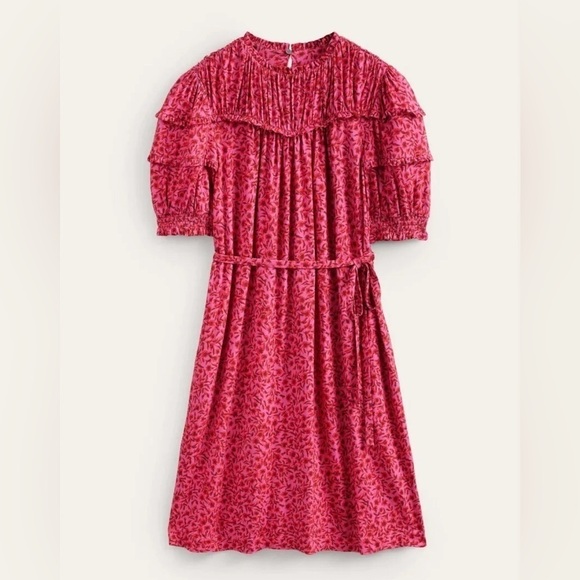 Boden Pink & Red Yoke Detail Belted Jersey Mini Dress Women’s Sz 12 Regular NWT - Picture 3 of 16